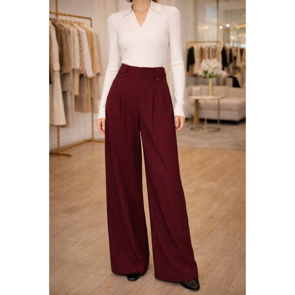 Commense Pants - Commense Vintage Pleated Wide-Leg Pants Burgundy size M